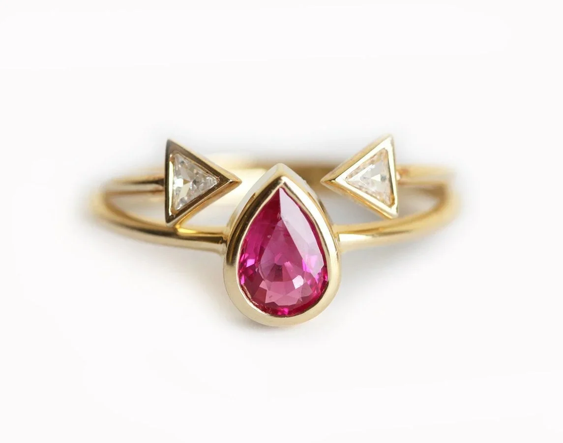 Capucinne Ruby Open Triangle Engagement Ring
