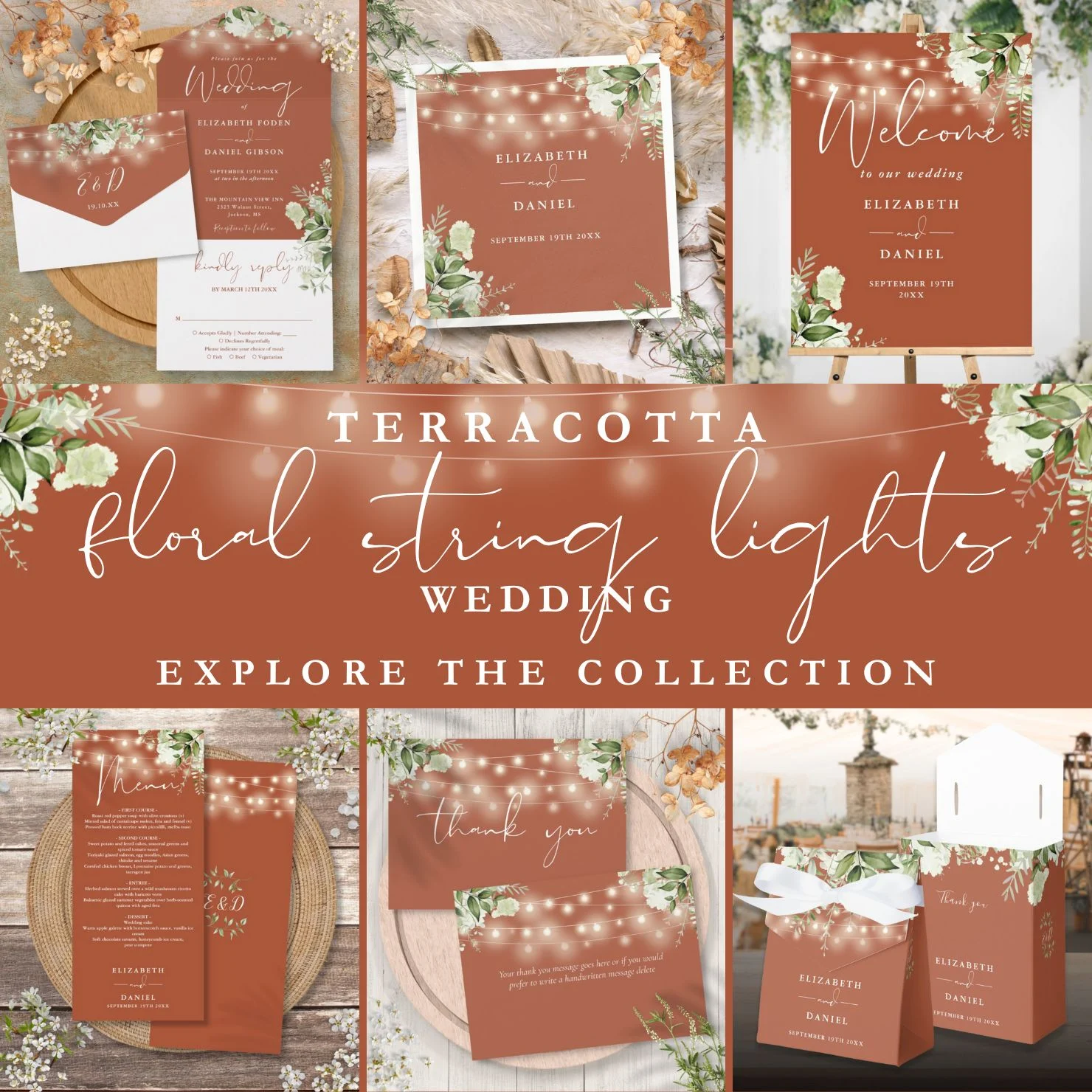 Rustic Terracotta String Lights Floral Wedding