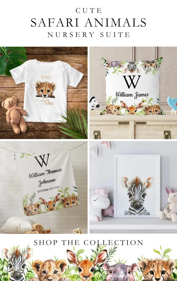 Cute Safari Jungle Animals Nursery Decor Suite