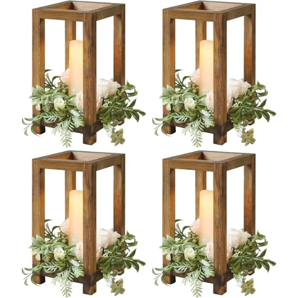 4 Pack Wooden Lanterns