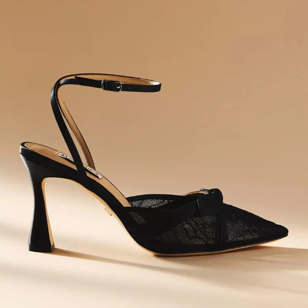 Badgley Mischka Josie Satin Lace Pointed-Toe Heels Black