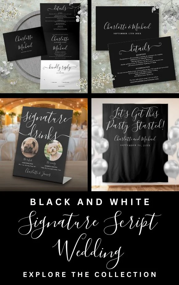 Black and White Signature Script Wedding Suite