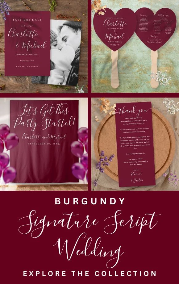 Burgundy Signature Script Wedding Suite Cover