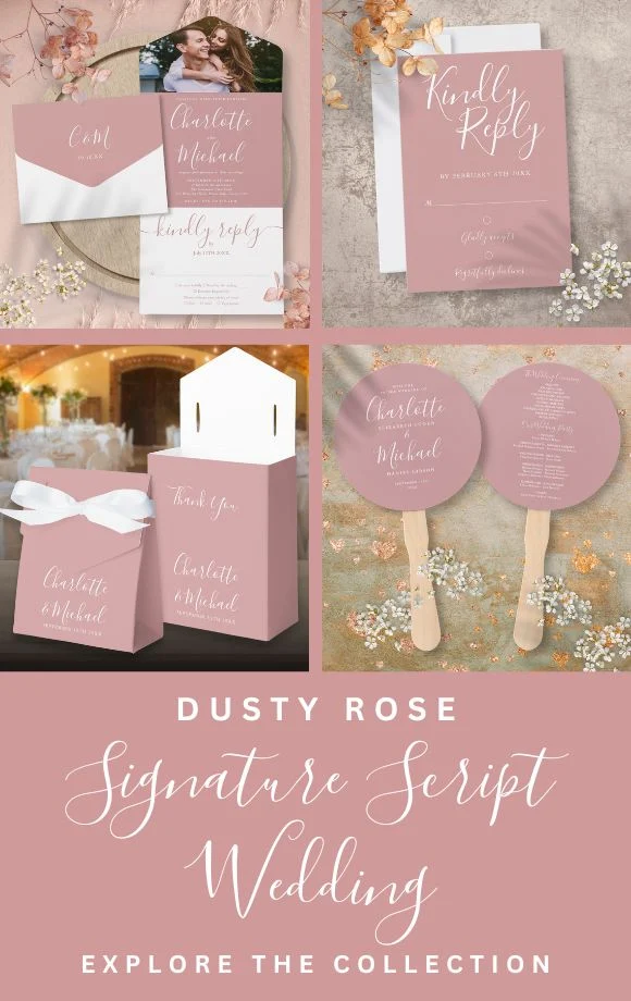 Dusty Rose Signature Script Wedding Suite Cover