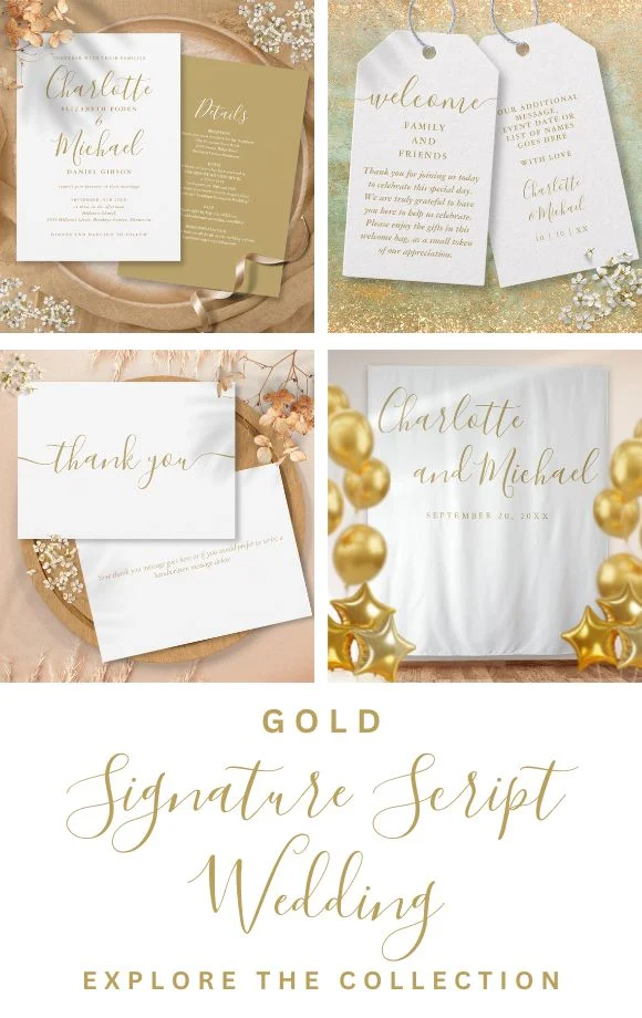 Simple Elegant Gold Signature Script Wedding Suite Cover