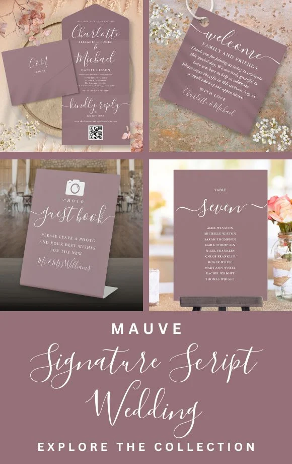 Minimal Mauve Signature Script Wedding Suite Cover