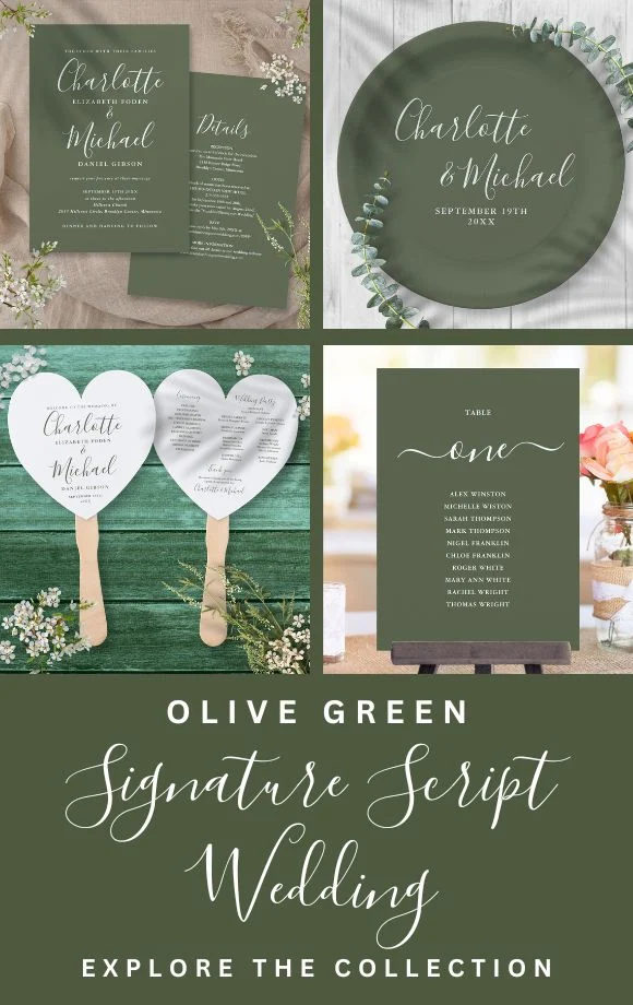 Elegant Olive Green Signature Script Wedding Suite Cover
