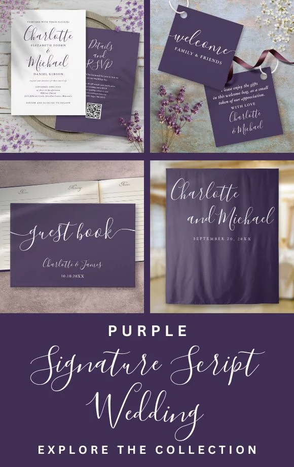 Elegant Purple Signature Script Wedding Suite Cover