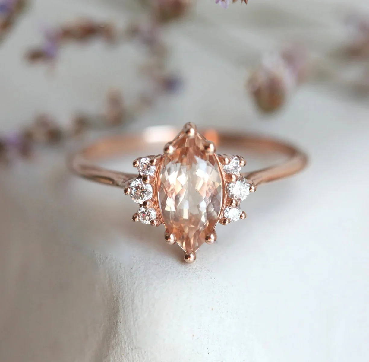Capucinne Sophia Marquise Morganite Ring Rose Gold