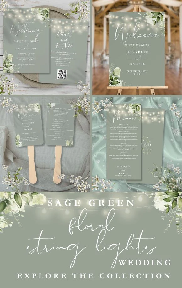 Sage Green Floral String Lights Wedding Suite