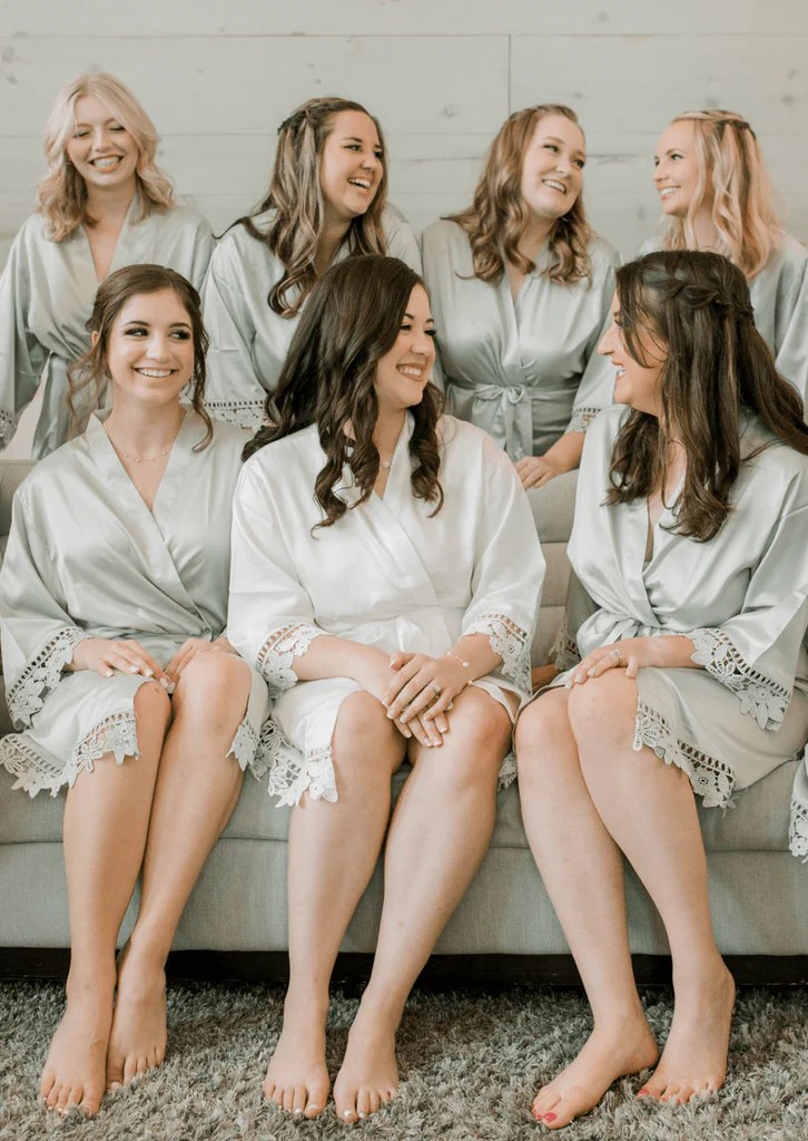 Satin Lace Bridesmaid Robe Group Photo V2