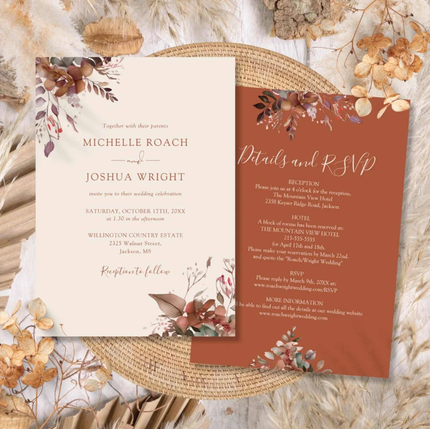 Elegant rustic terracotta wedding invitation