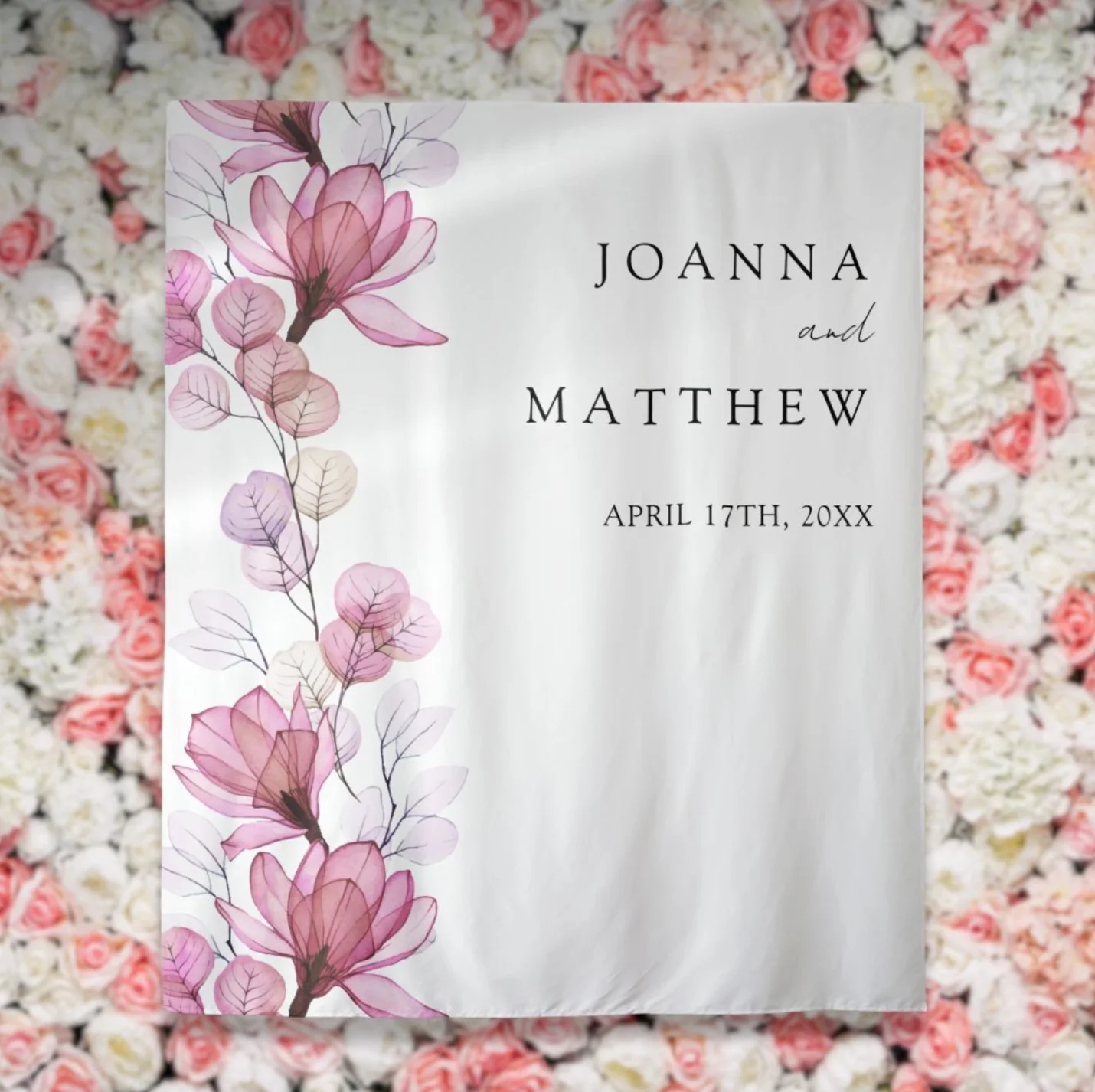 Pink florals wedding backdrop tapestry
