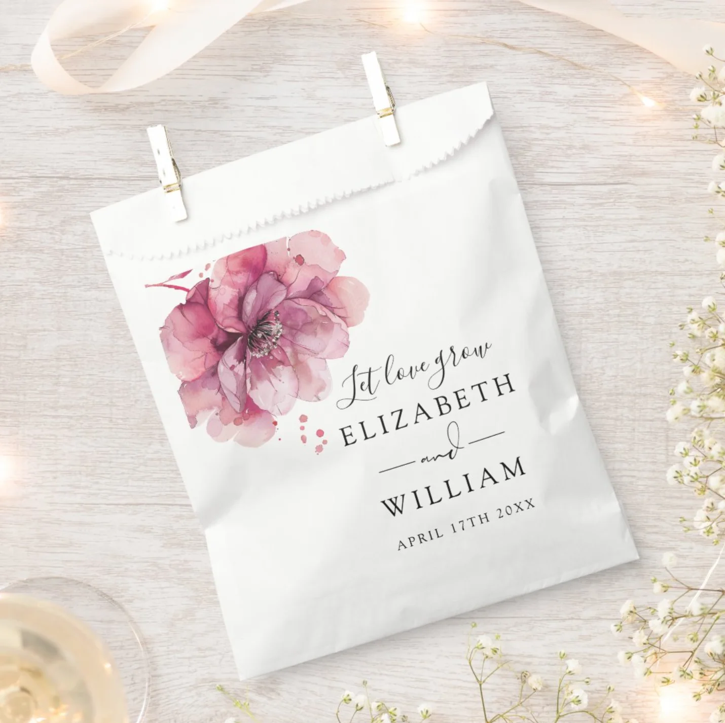 Pink flower seed packet wedding favor bags