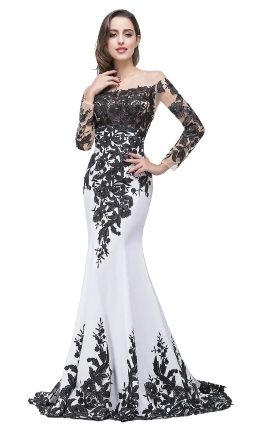 Glamorous Long Sleeve Mermaid Dress Black Appliques