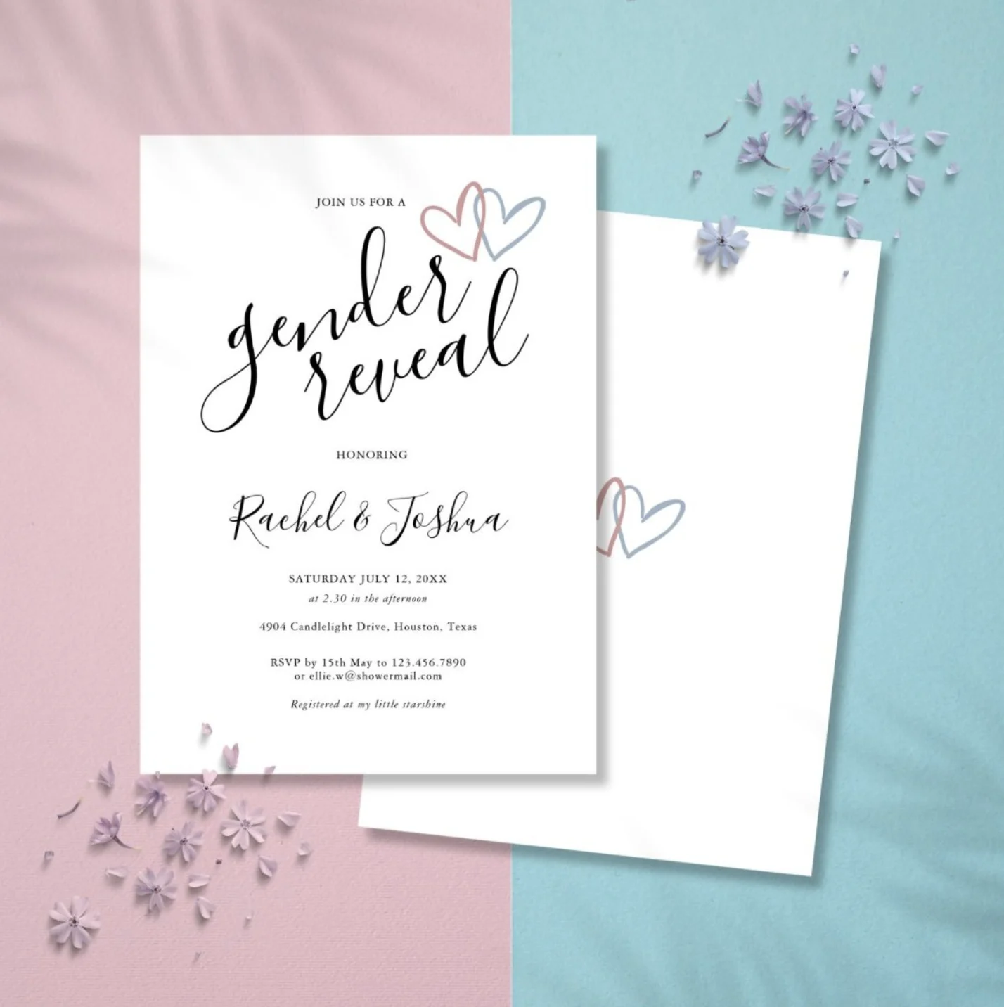 Script gender reveal party invitation