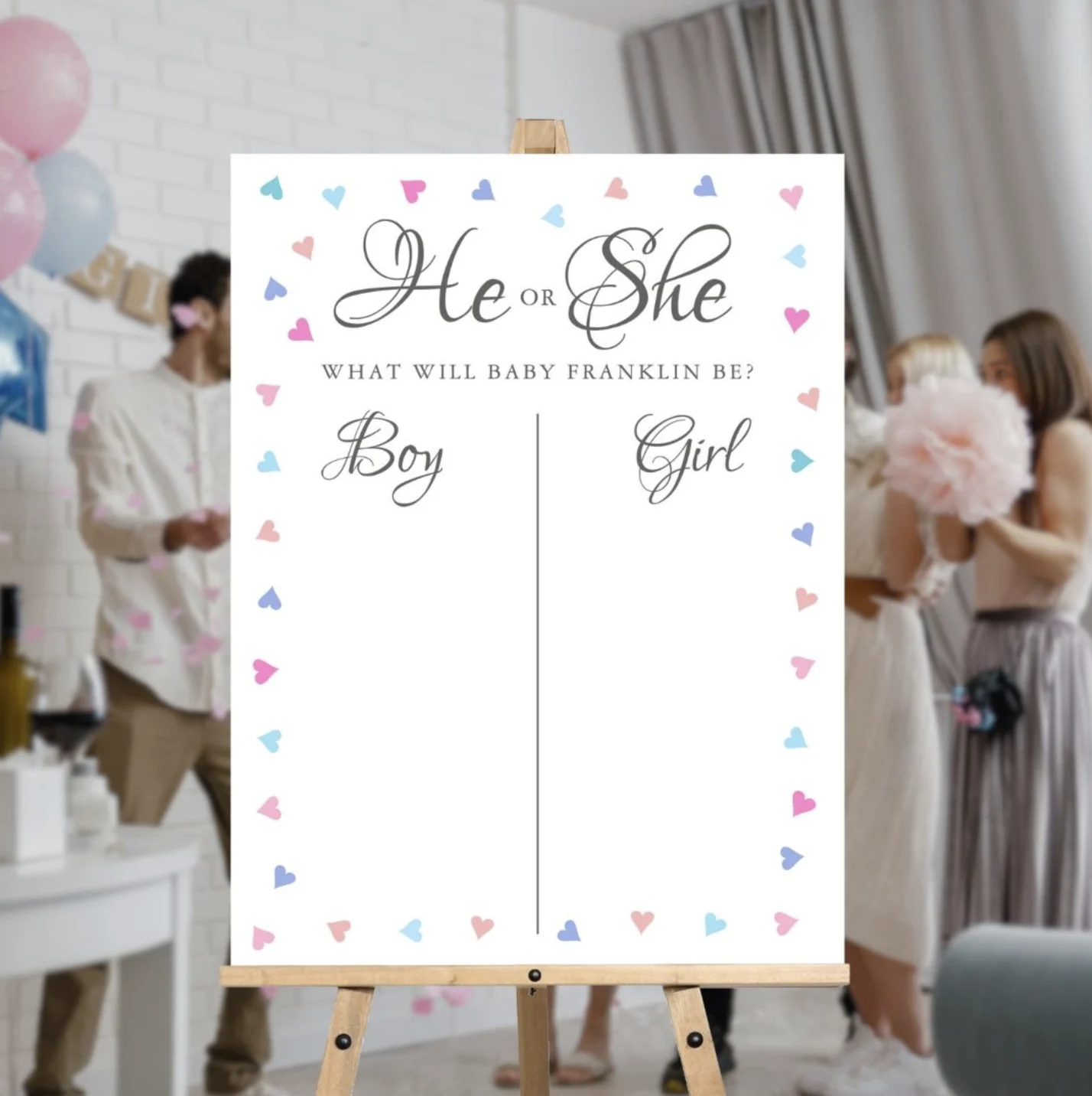 He or she gender reveal game sign