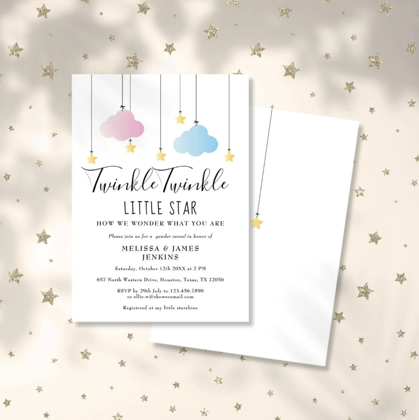 Twinkle twinkle little star gender reveal party invitation