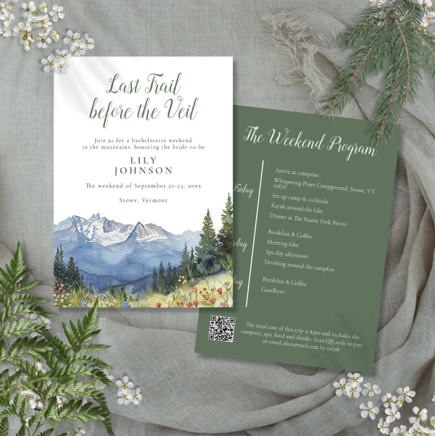 Rustic Mountain Camp Hiking Bachelorette Weekend Invitation