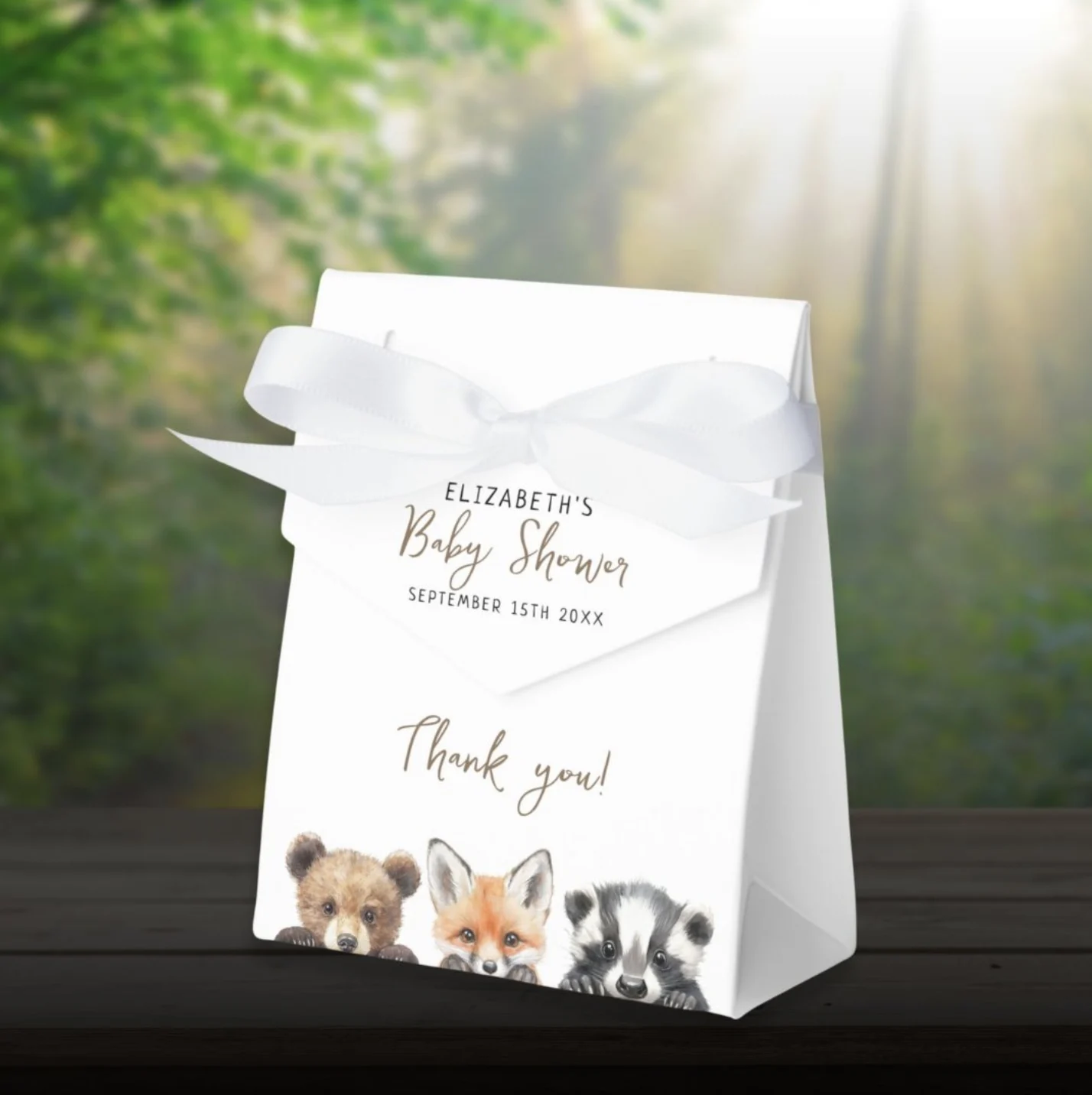 Cute Watercolor Woodland Animals Baby Shower Favor Boxes