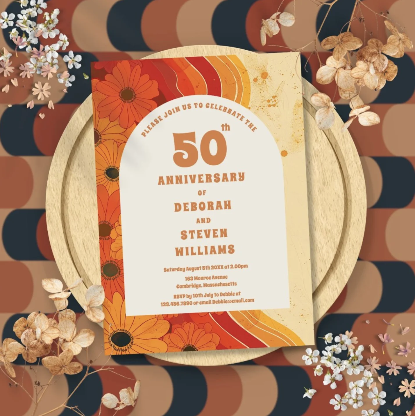 Groovy 1970s 50th Wedding Anniversary Invitation