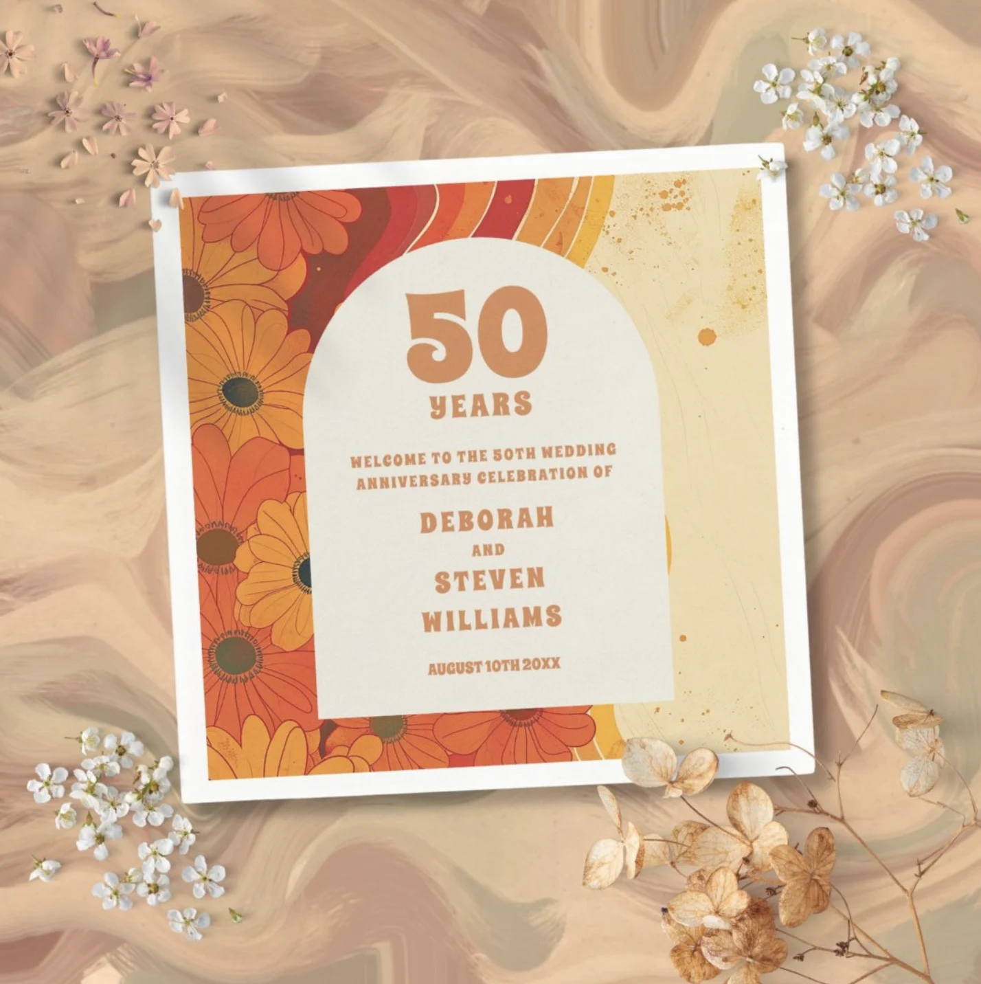 Groovy Retro 50th Wedding Anniversary Welcome Sign Napkins