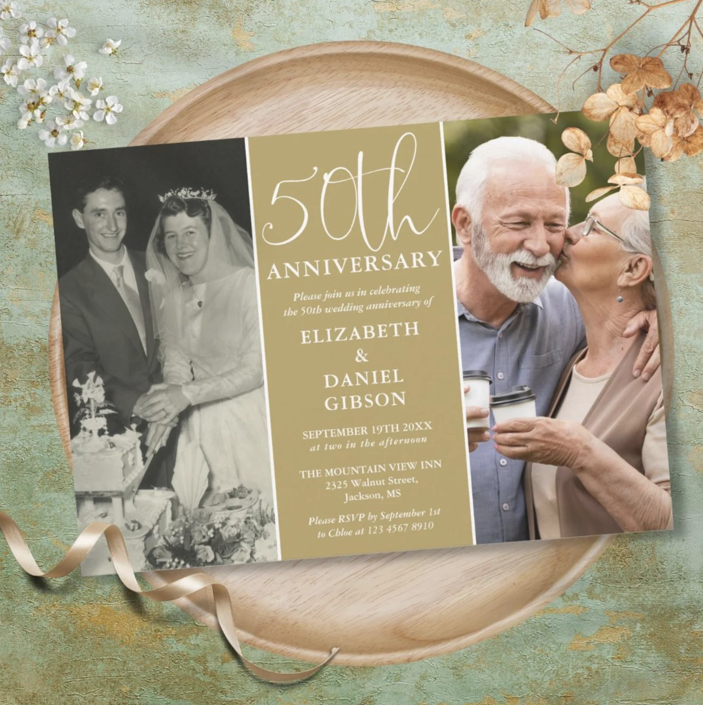 Then And Now 2 Photo 50th Wedding Anniversary Invitation