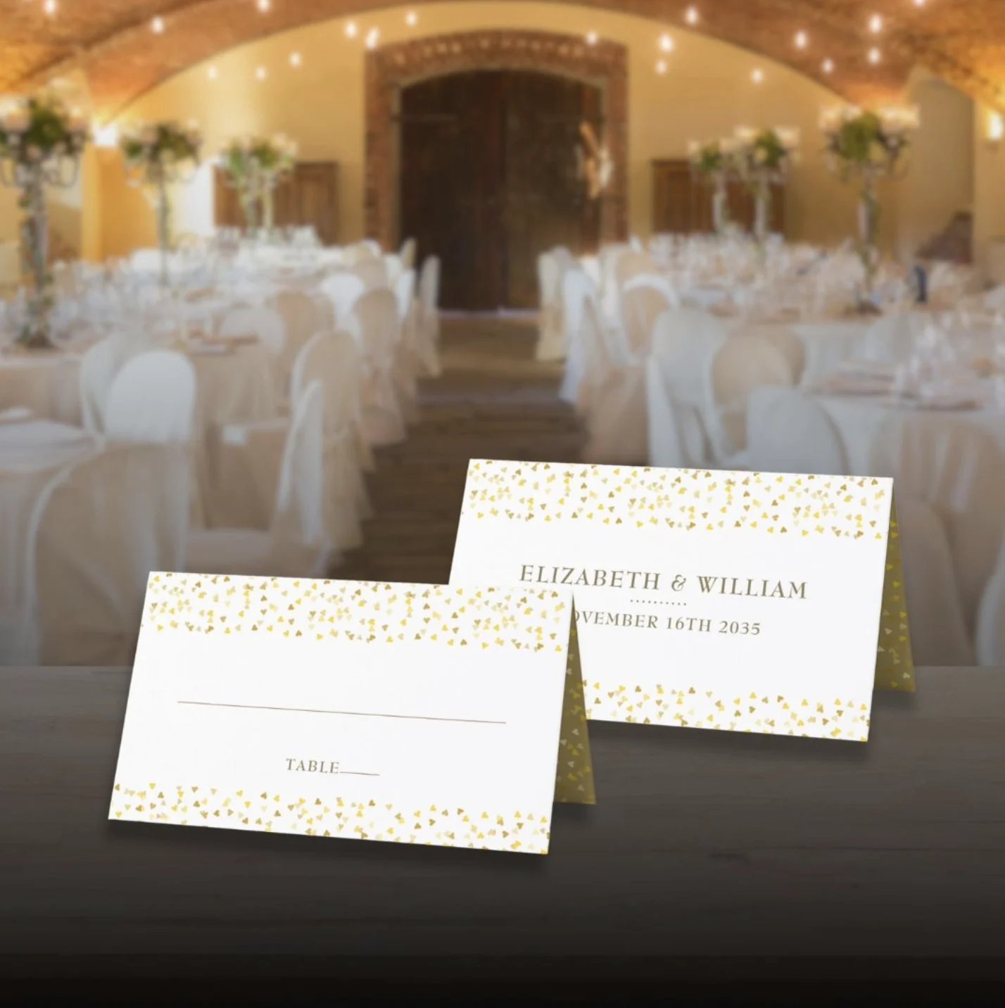 50th Wedding Anniversary Golden Hearts Place Card