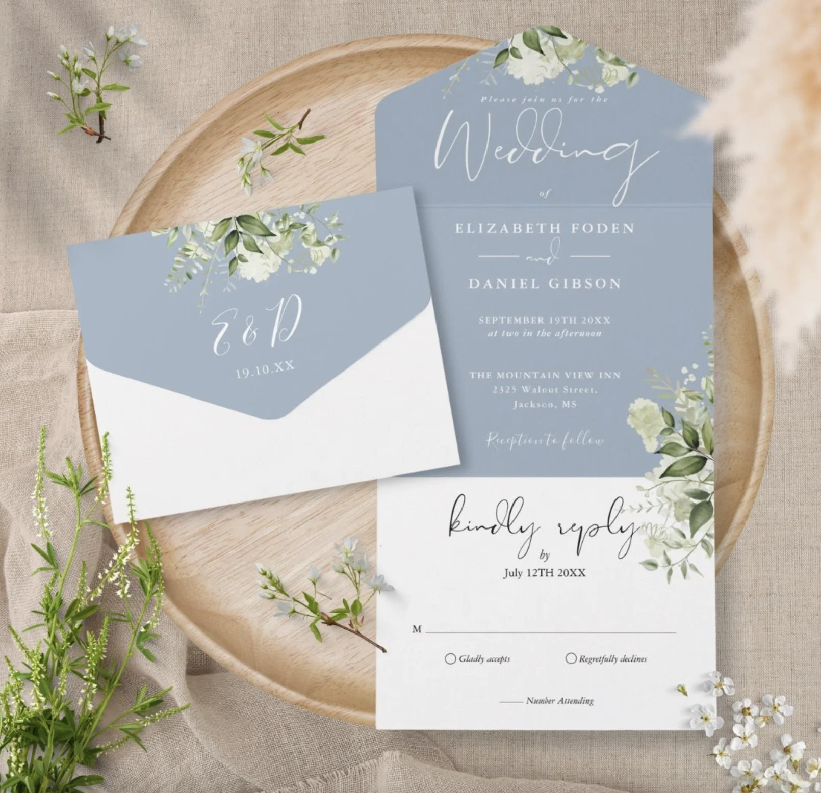 Thisisnotme Dusty Blue Greenery Invitation