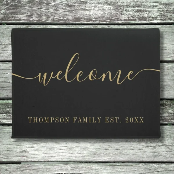 Personalized Family Name Gold Black Welcome Doormat