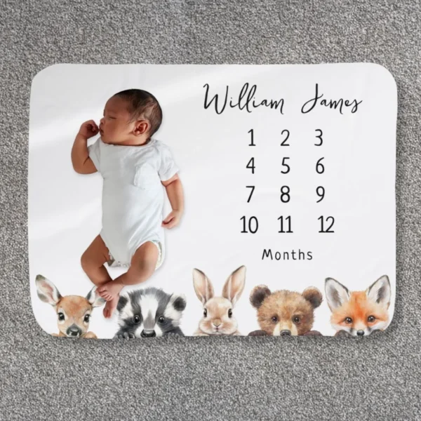 Cute Woodland Animals Baby Milestone Baby Blanket