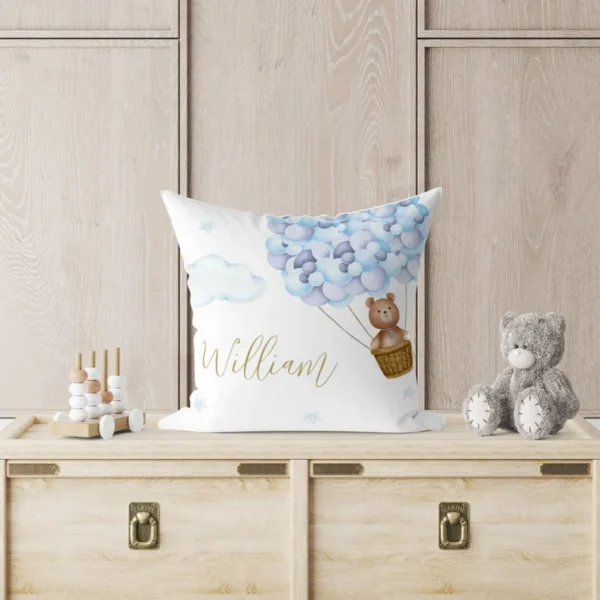 Teddy Bear Blue Balloons Baby Nursery Throw Pillow