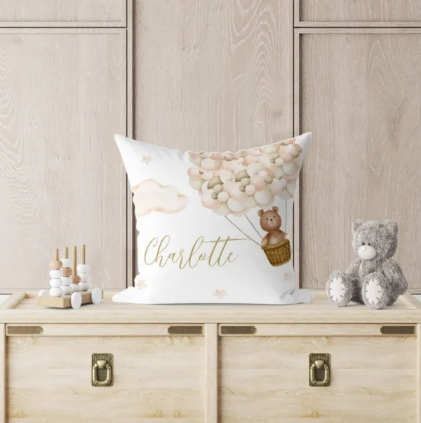 Cute Teddy Bear And Balloons Baby Nursery Throw Pillow