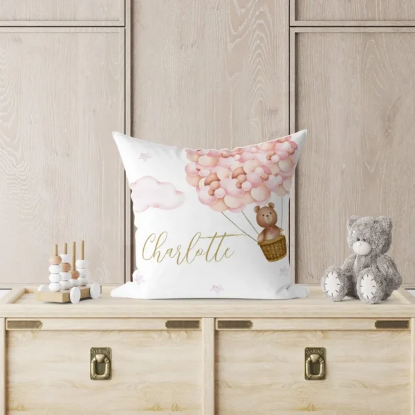 Teddy Bear Pink Balloons Baby Nursery Throw Pillow