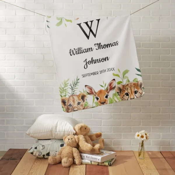 Cute Safari Animals Modern Baby Monogram Baby Blanket