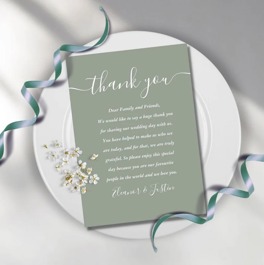 Signature Script Wedding Sage Thank You Place Card