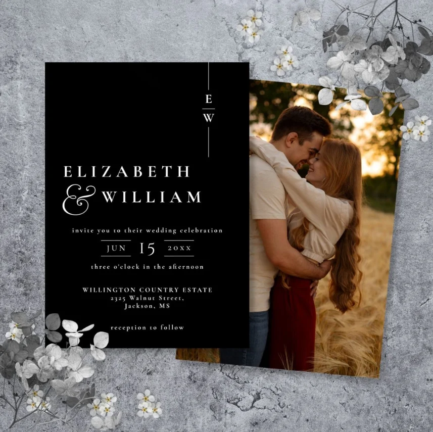 Black And White Modern Monogram Photo Wedding Invitation