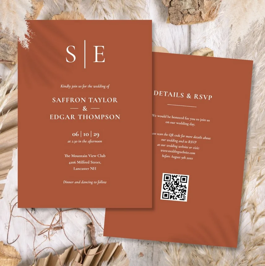 Monogram Terracotta QR Code Wedding Invitation