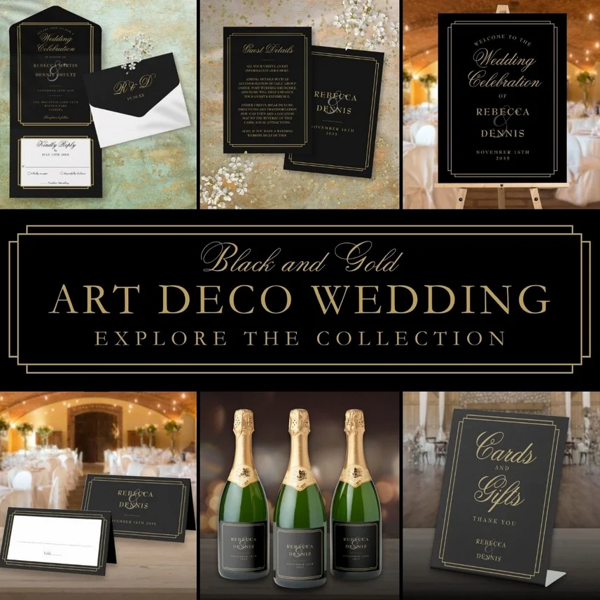 Thisisnotme Designs
Classic Black and Gold Art Deco Wedding Suite