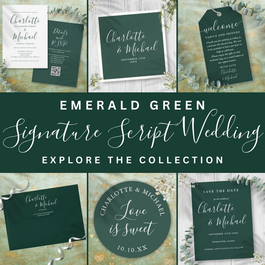Elegant Script Emerald Green Wedding Suite