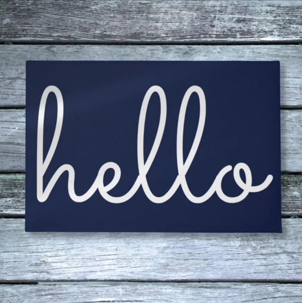 Hello Stylish Modern Script Navy Blue Doormat