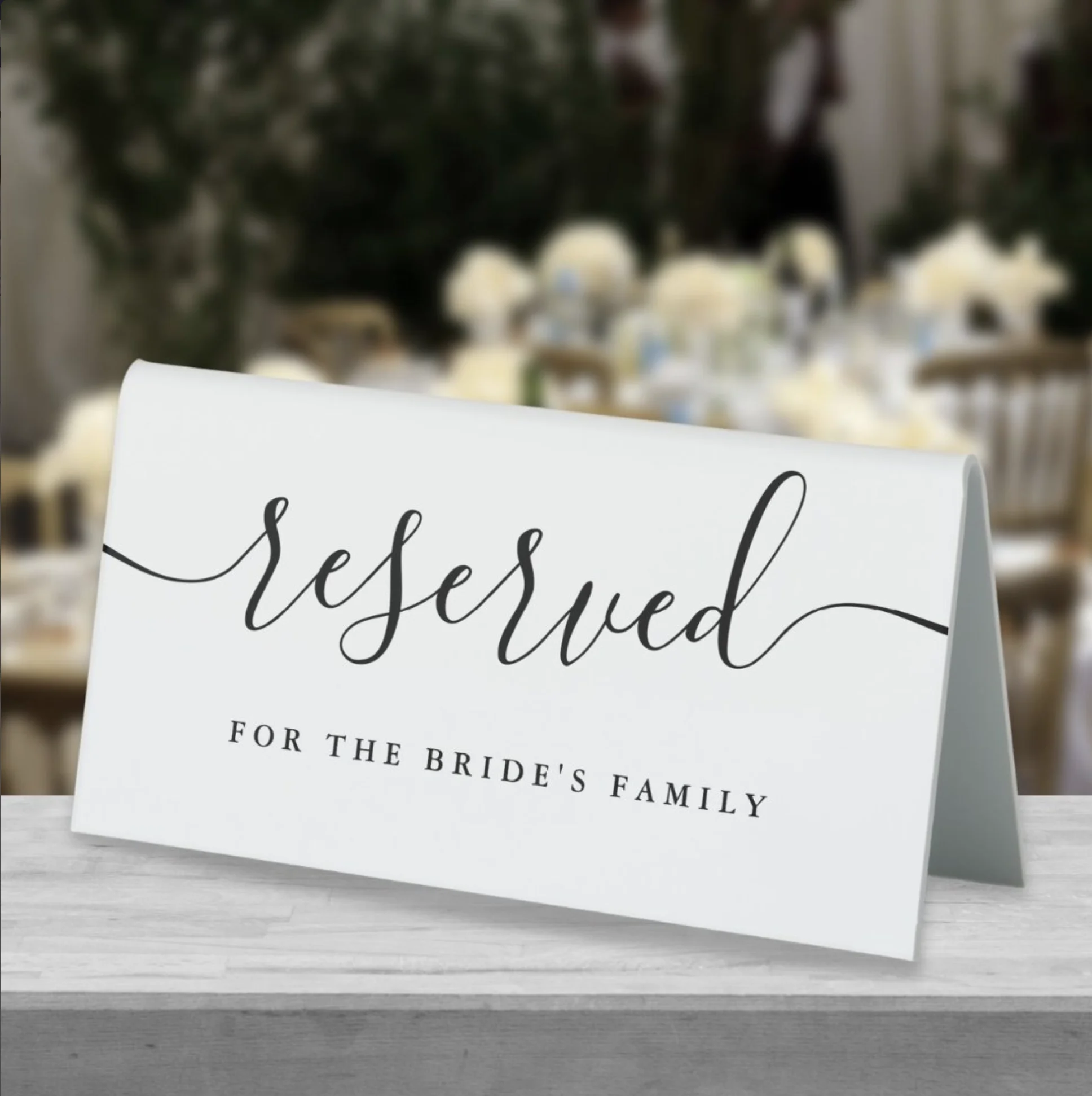 Black And White Script Wedding Reserved Table Tent Sign
