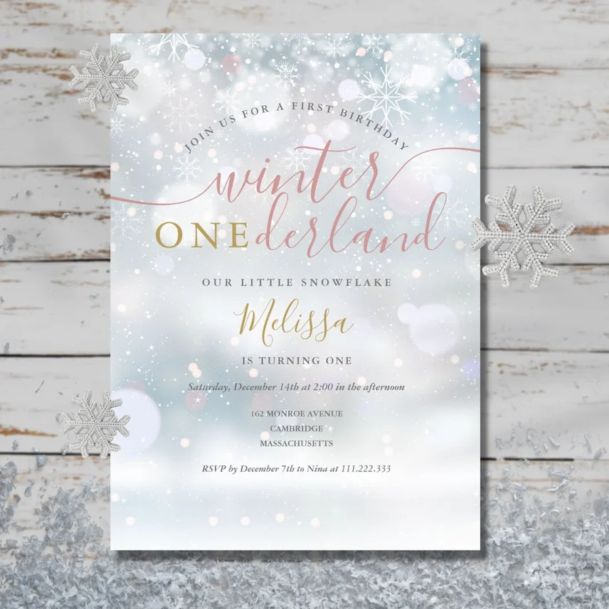 Winter Onederland 1st Birthday Pink And Gold Invitation