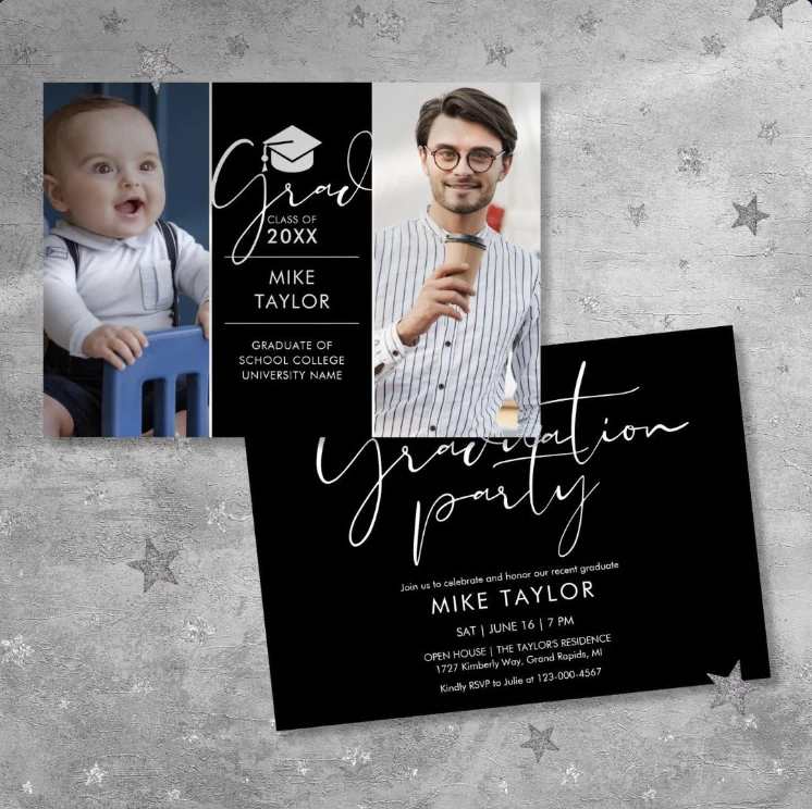 Modern Then And Now 2 Photo Graduation Party Invitation