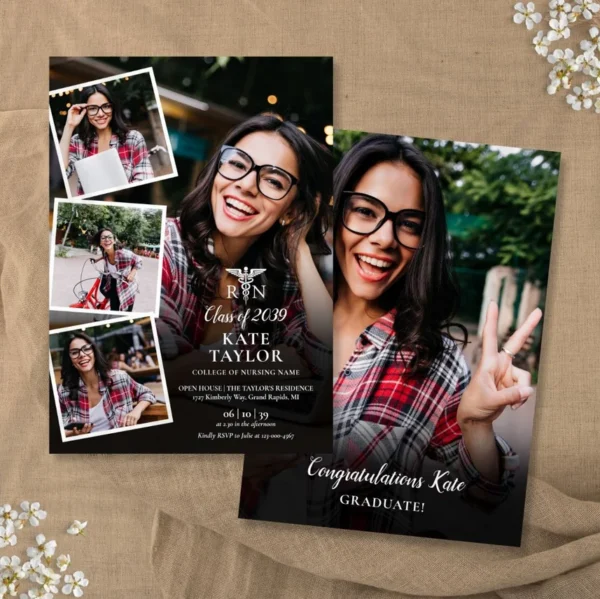 Photo Collage RN Nursing Graduation Party Invitation