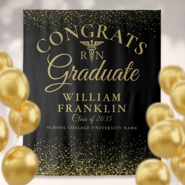 Black Gold Nurse School Graduation Photo Backdrop