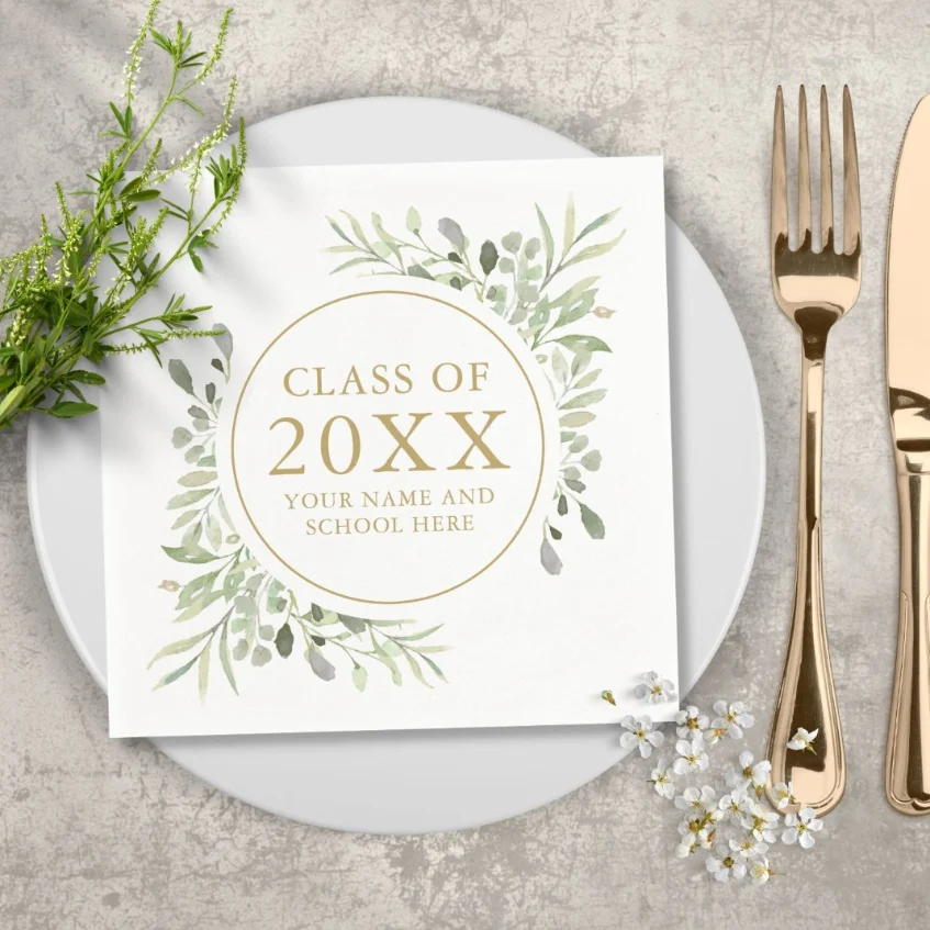 Modern Gold Greenery Leaves Foliage Graduation Napkins