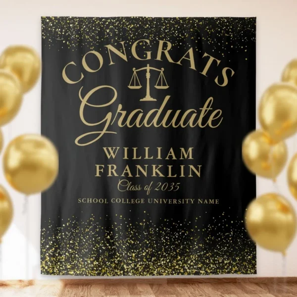 Black And Gold Law School Graduation Photo Backdrop