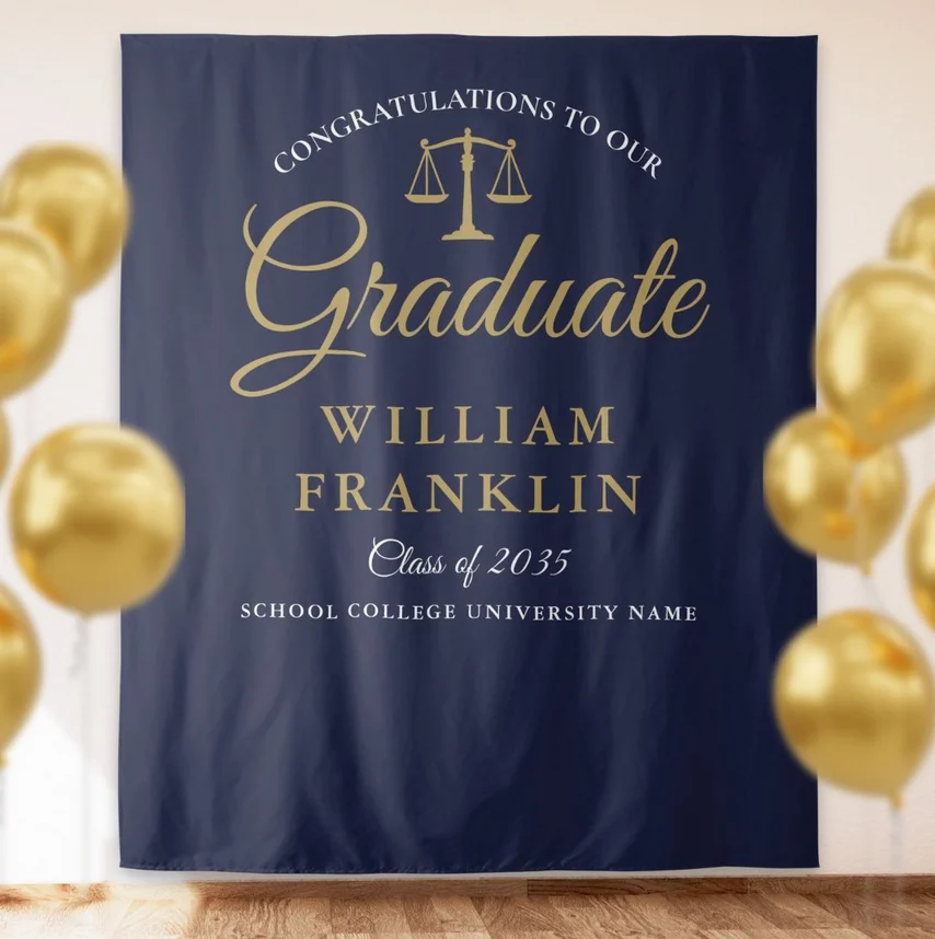 Blue And Gold Law School Graduation Photo Backdrop