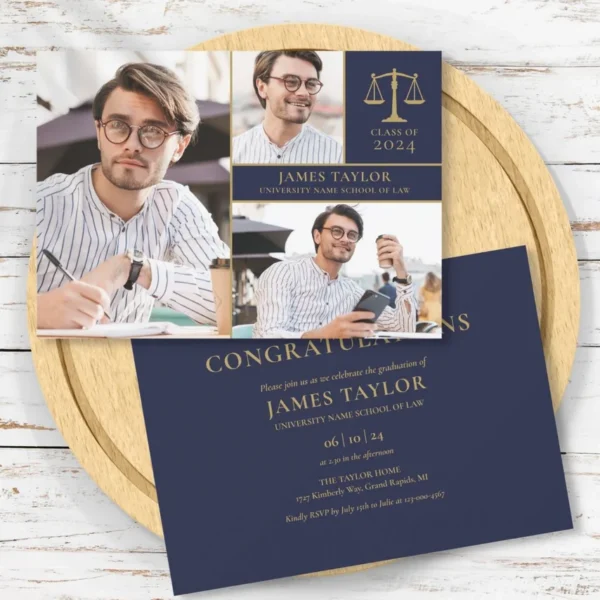 3 Photo Law School Graduation Party Invitation
